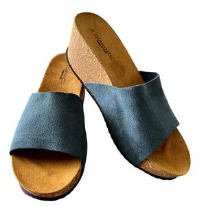WOMEN’S A. GIANNETTI BLUE / GRAY SUEDE WEDGE SANDALS
